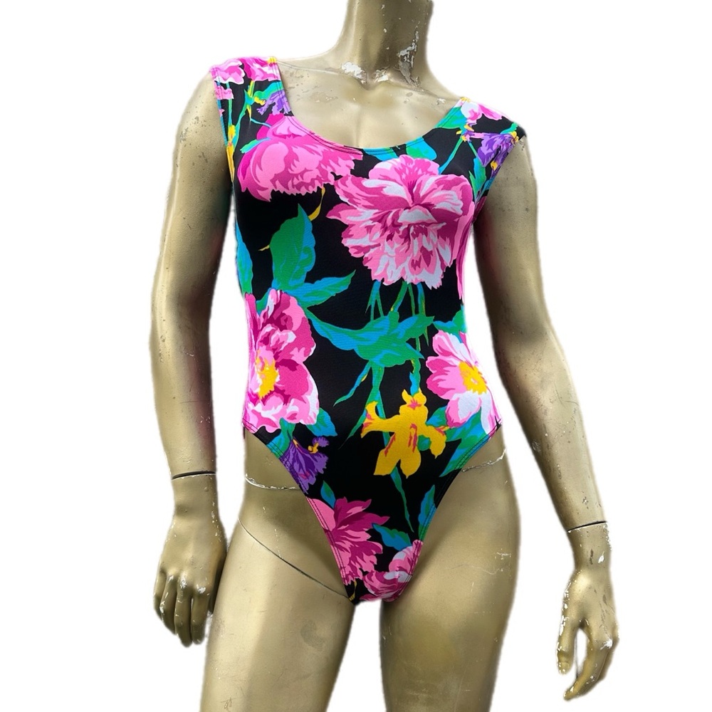 Vintage STEVI BY STEVI BROOKS COLORFUL Floral Print ONE-PIECE Swimsuit